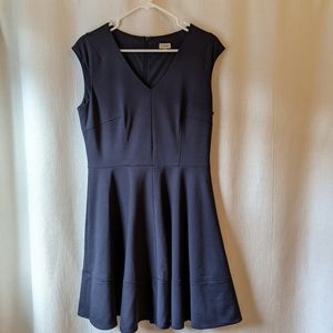 Navy blue Cremieux fit flare dress v neck